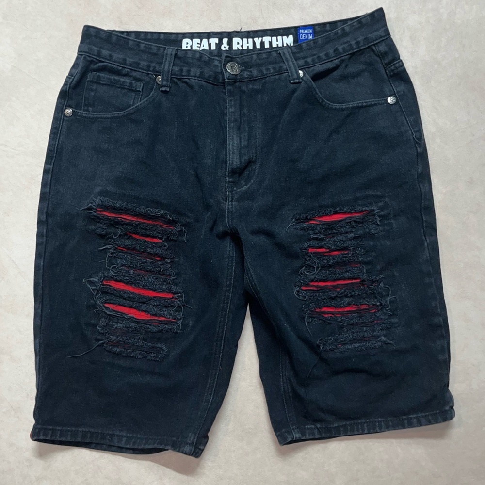 Black Distressed Premium Denim Shorts
